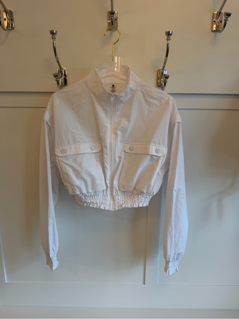 Spiritual Gangster White Cropped Perforated Bomber Jacket